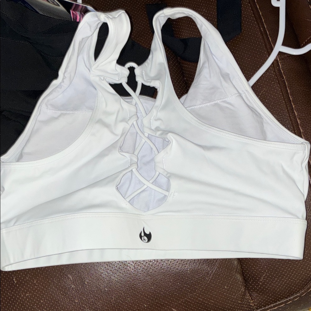 White Sports Bra with Crisscross Design